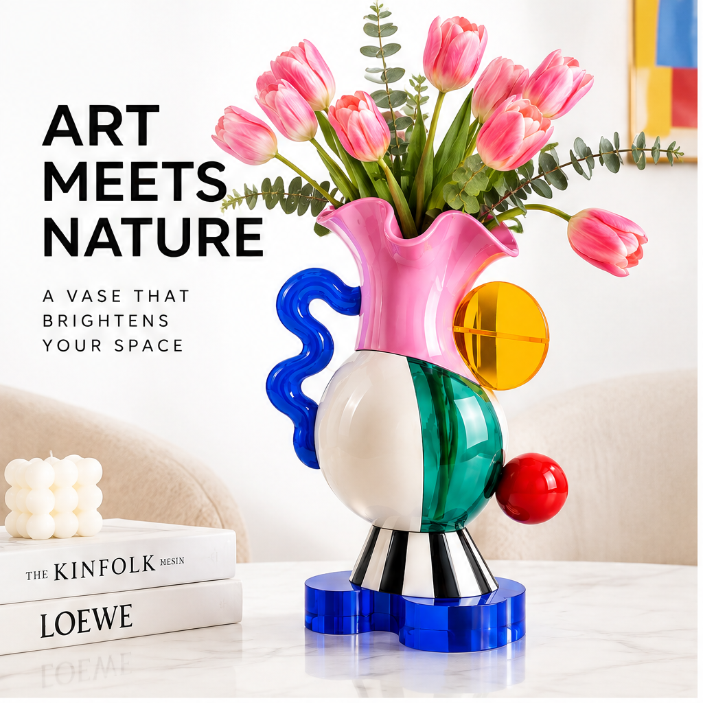livorr® Pop Art Multicolor Sculptural Vase — perfect size 28cm x 20cm, a striking accent for any space, size diagram on white background