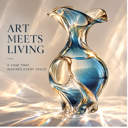 livorr® Blue Glass Sculptural Vase — art meets living, a vase that inspires every space, studio shot with light reflections