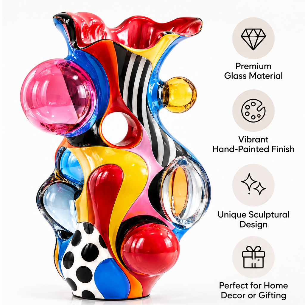 livorr® Pop Art Bubble Glass Vase — art meets function, styled with mixed gerberas and wildflowers on marble table with Kinfolk and Loewe books