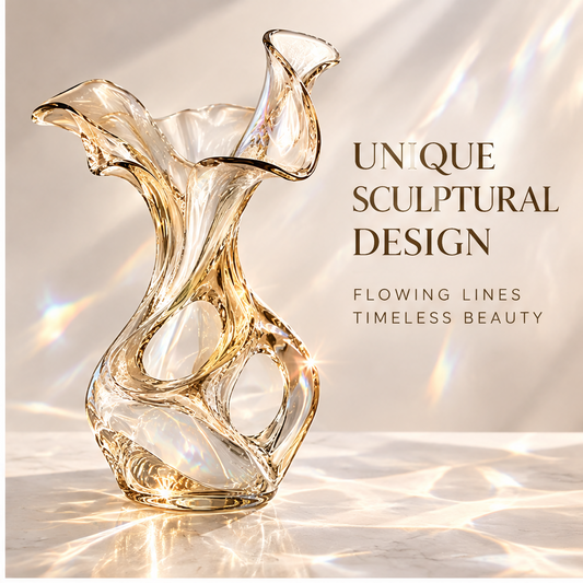livorr® Crystal Glass Sculptural Vase — a piece of art, more than a vase a statement, styled with white tulips and books