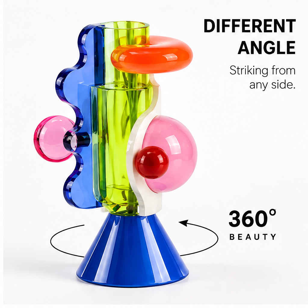 livorr® 360° Pop Art Borosilicate Glass Vase — art meets nature, a statement vase for a more colorful life, styled with mixed flowers
