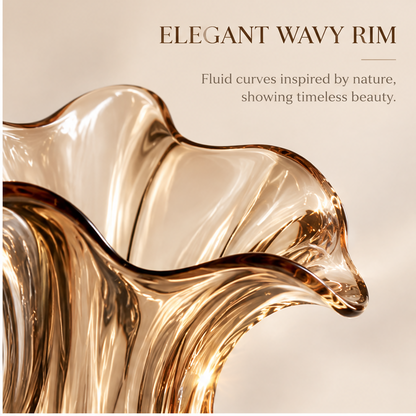 livorr® Amber Glass Sculptural Vase — elegant wavy rim, fluid curves inspired by nature, timeless beauty
