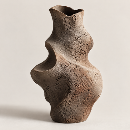 livorr® Natural Texture Sculptural Vase — clean studio view of the full sculptural wave silhouette in deep earthy brown