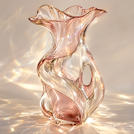 livorr® Art Meets Life Glass Sculptural Vase — styled with blush roses and books, art meets life, a vase that brings beauty into everyday moments