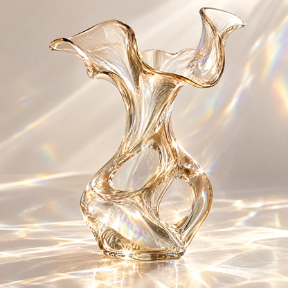 livorr® Crystal Glass Sculptural Vase — clean studio view of full gold crystal sculptural silhouette with rainbow light