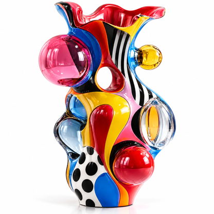 livorr® Pop Art Bubble Glass Vase — premium glass material, vibrant hand-painted finish, unique sculptural design, perfect for home decor or gifting, 4 feature icons
