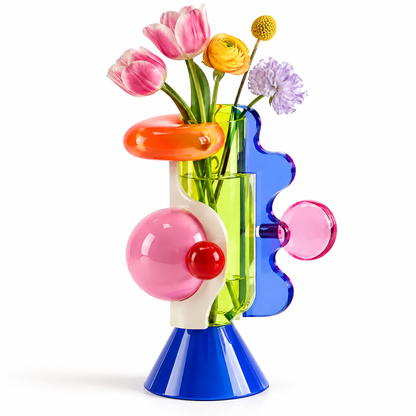 livorr® 360° Pop Art Borosilicate Glass Vase — perfect size 26cm x 15cm, a bold accent for any space, size diagram with flowers