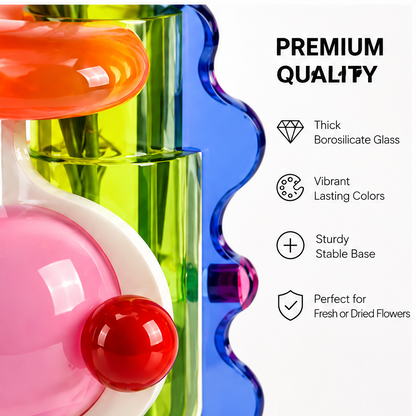 livorr® 360° Pop Art Borosilicate Glass Vase — different angle, 360 degree beauty, striking from any side, back view of blue wavy panel