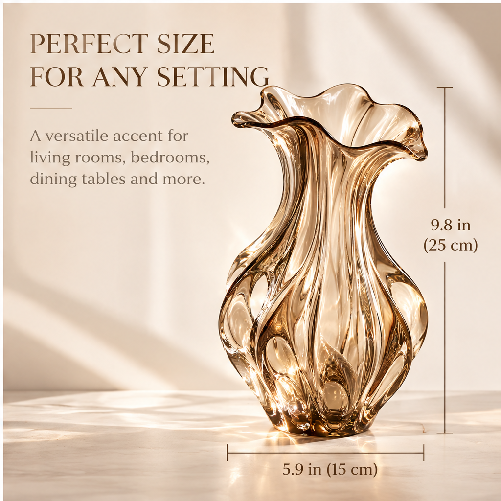 livorr® Amber Glass Sculptural Vase — premium hand-blown glass, each piece uniquely crafted with exquisite detail, body texture close-up