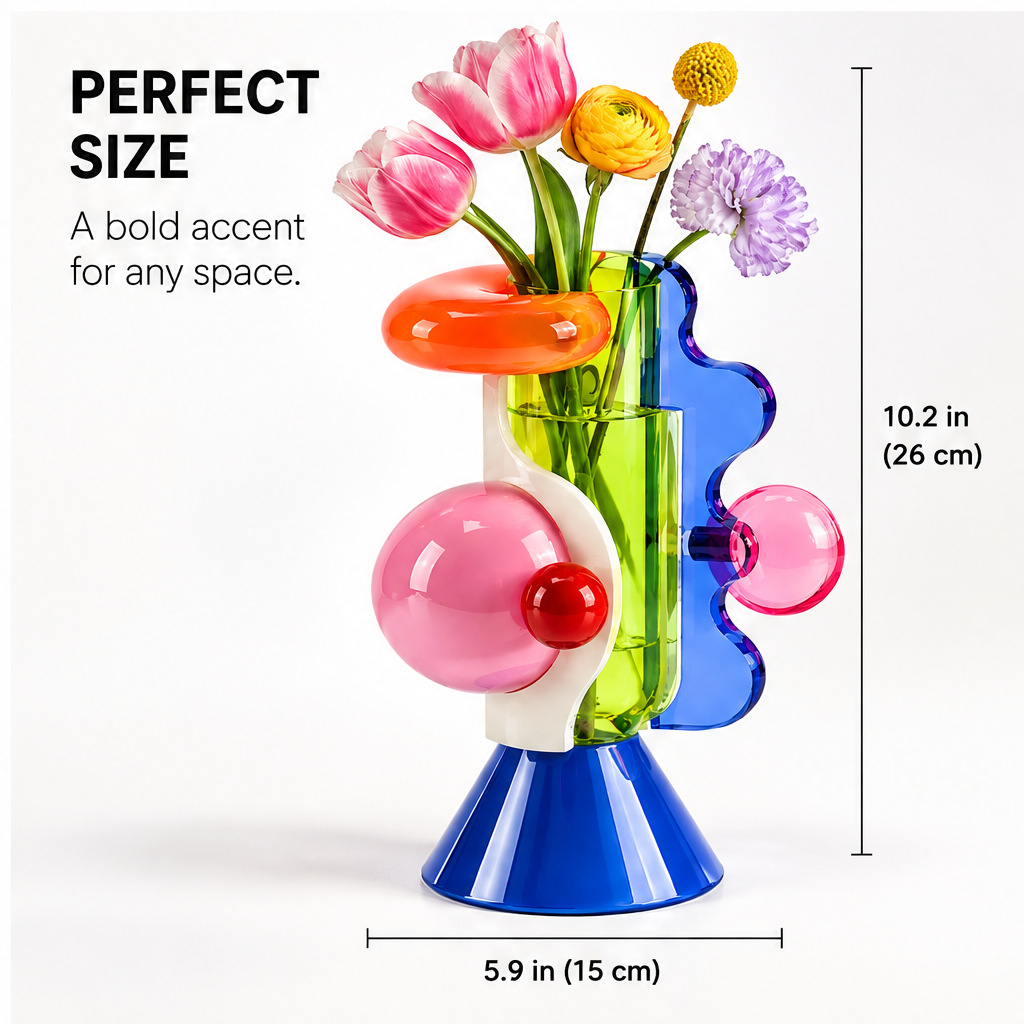 livorr® 360° Pop Art Borosilicate Glass Vase — premium quality detail, thick borosilicate glass, vibrant lasting colors, sturdy stable base, perfect for fresh or dried flowers