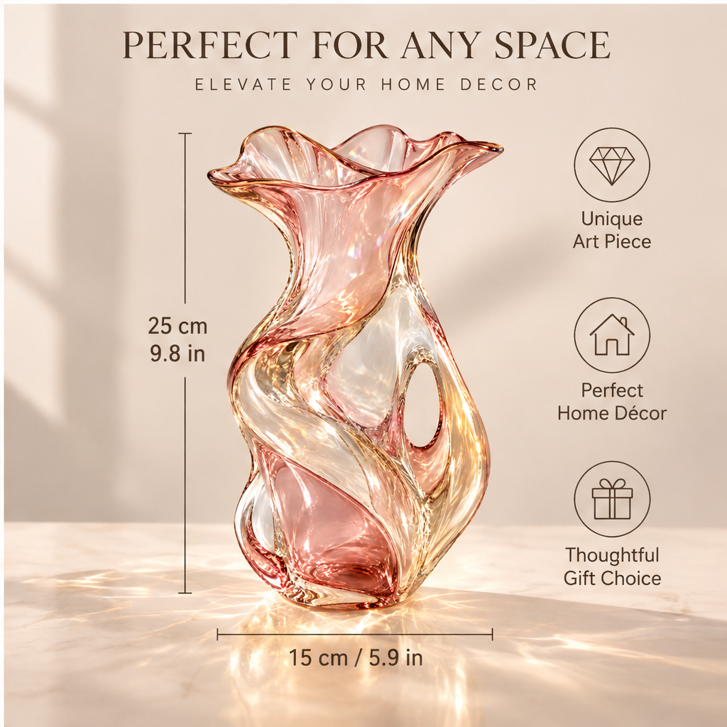 livorr® Art Meets Life Glass Sculptural Vase — premium craftsmanship close-up, hand-blown glass with crystal clarity and delicate color gradients