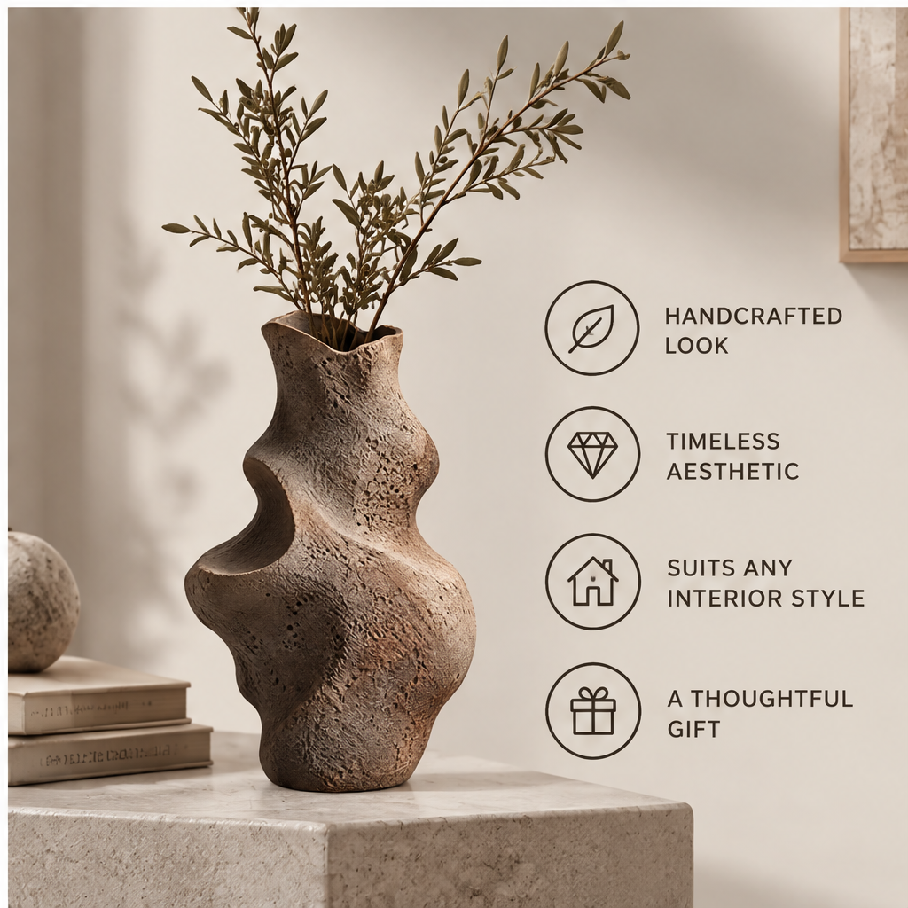 livorr® Natural Texture Sculptural Vase — styled with dried botanicals, handcrafted look, timeless aesthetic, suits any interior style, a thoughtful gift