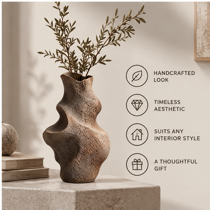 livorr® Natural Texture Sculptural Vase — styled with dried botanicals, handcrafted look, timeless aesthetic, suits any interior style, a thoughtful gift
