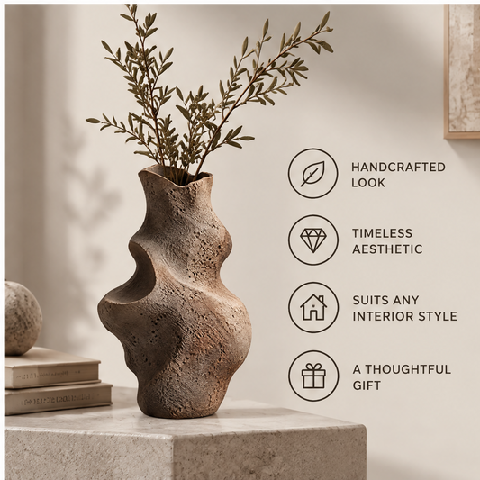 livorr® Natural Texture Sculptural Vase — styled with dried botanicals, handcrafted look, timeless aesthetic, suits any interior style, a thoughtful gift