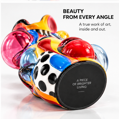 livorr® Pop Art Bubble Glass Vase — beauty from every angle, bottom view showing A Piece of Brighter Living brand stamp, a true work of art inside and out